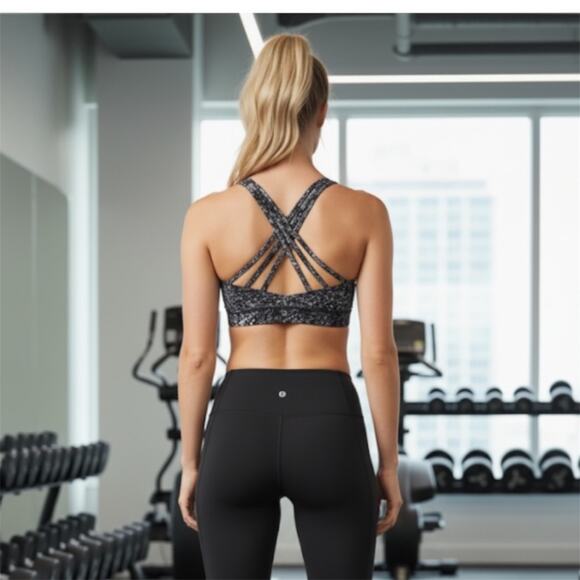 Lululemon Energy Bra Size 6 Medium Support Black White Print Sports Bra - Picture 2 of 9